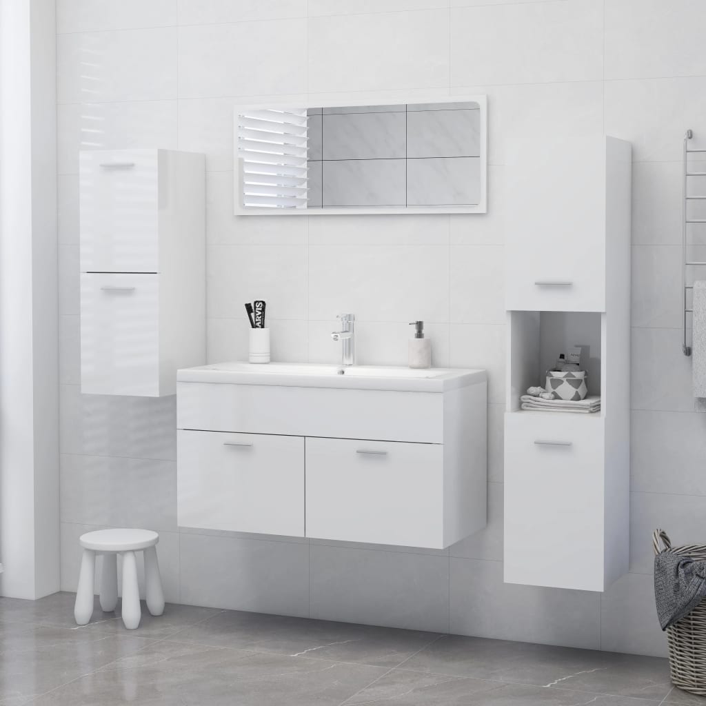 Armário casa de banho derivados de madeira branco brilhante