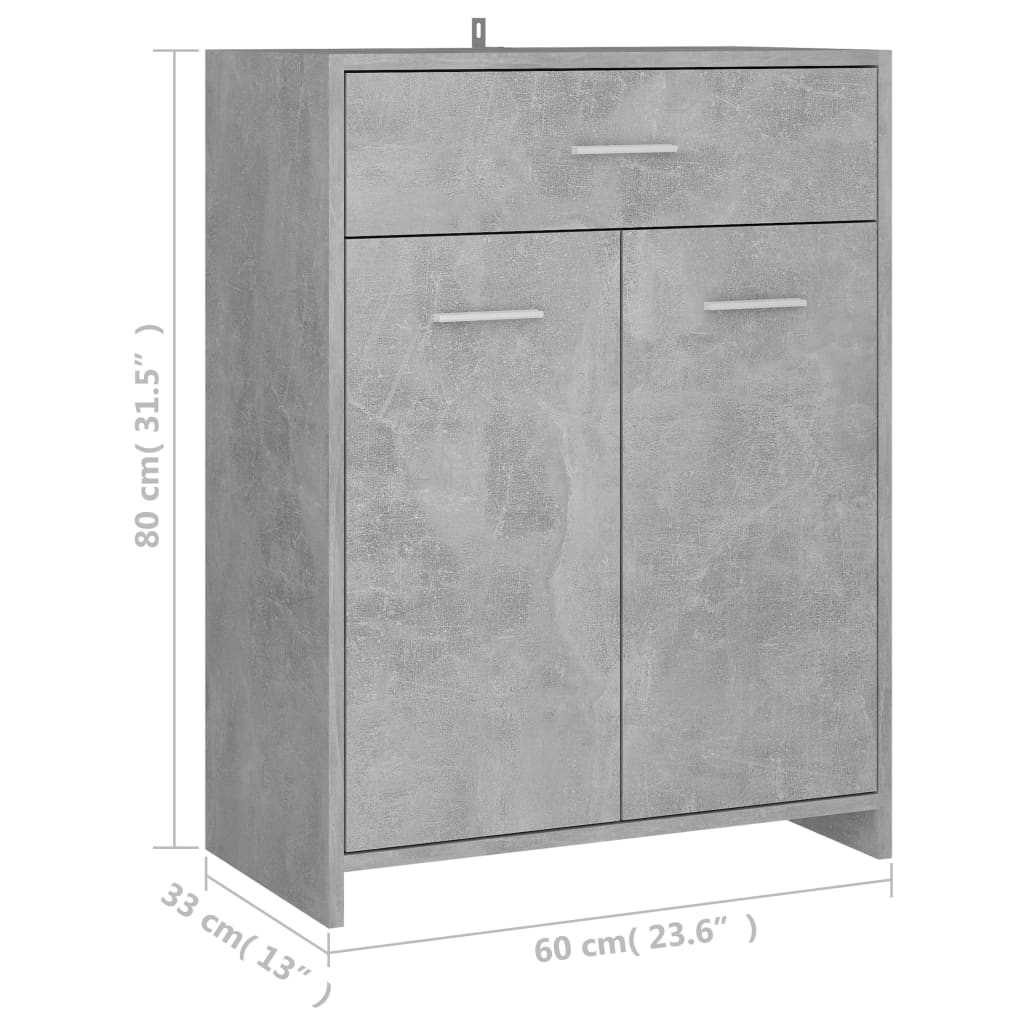 Armário de casa de banho 60x33x80cm contraplacado cinza cimento