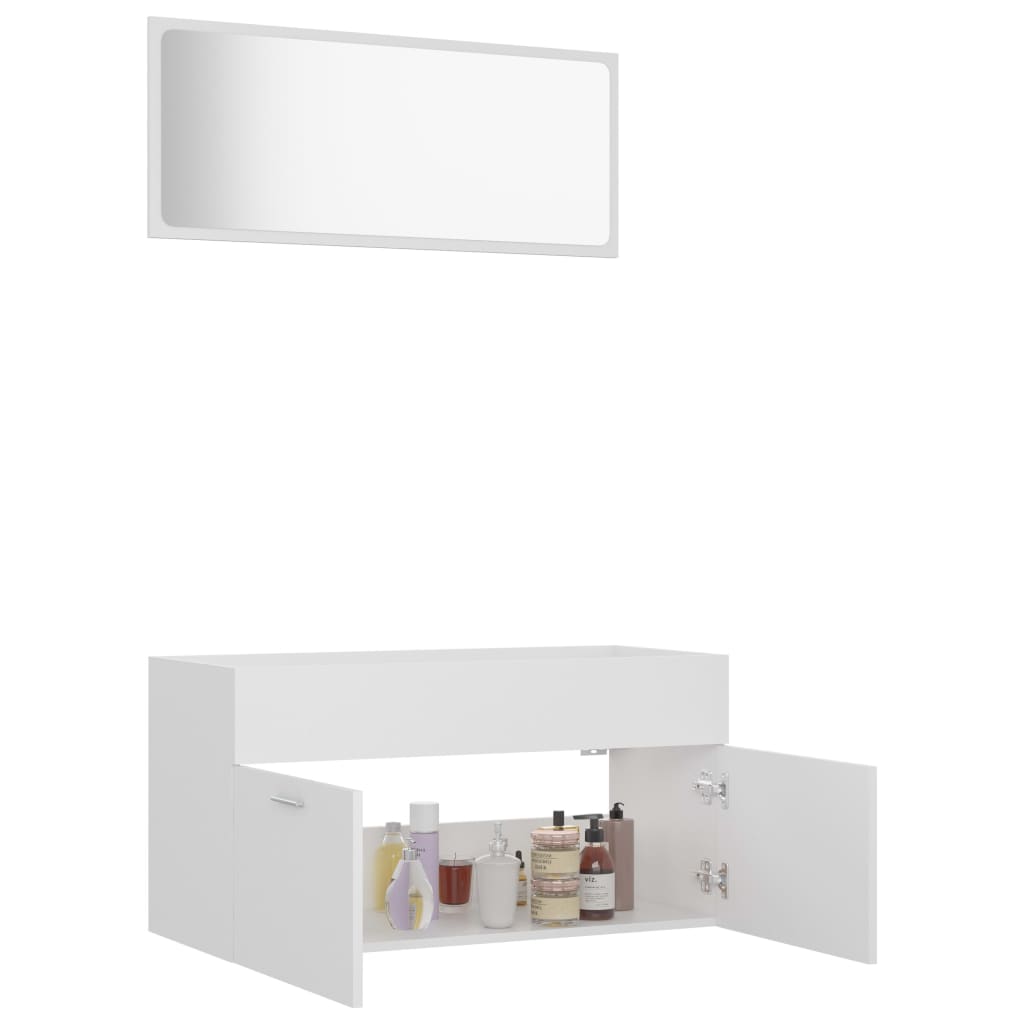 2 pcs conjunto de móveis de casa de banho contraplacado branco