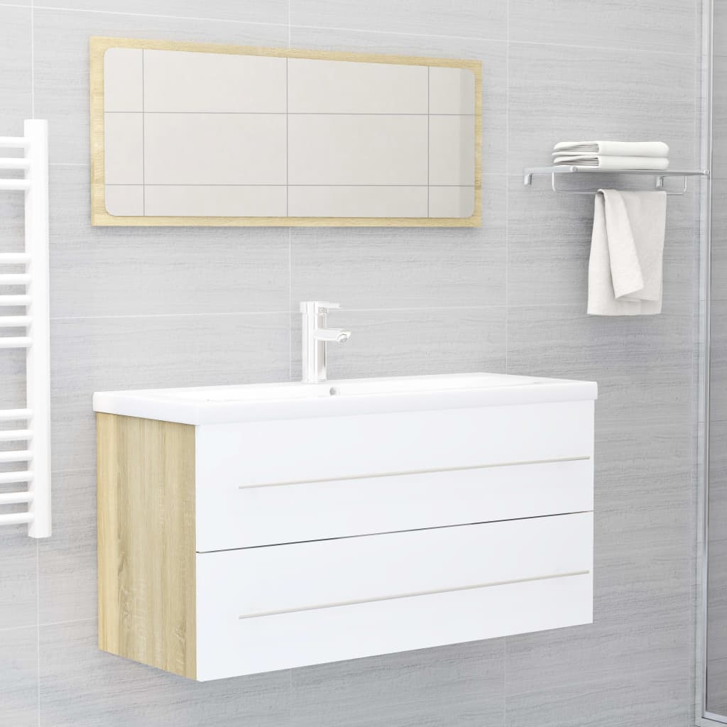 2 pcs conj. móveis casa banho derivados madeira branco/carvalho