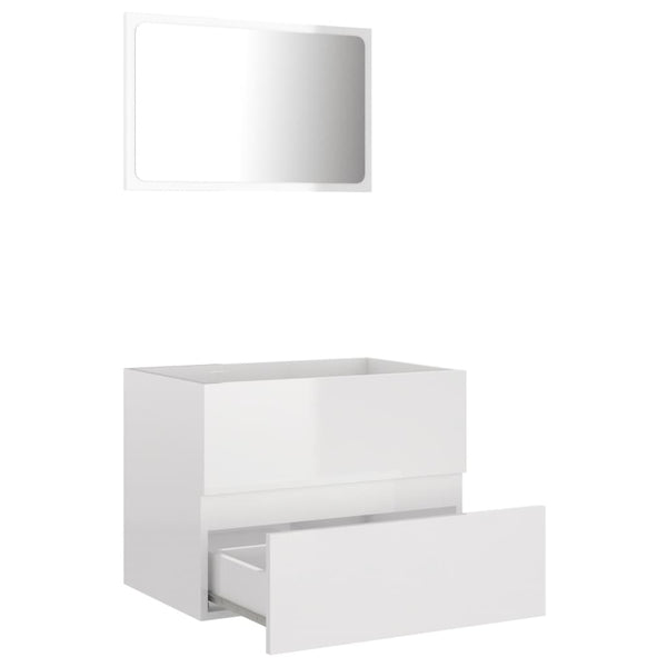 2 pcs conj. móveis casa de banho contraplacado branco brilhante