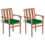 Cadeiras de jardim c/ almofadões verde 2 pcs teca maciça