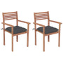 Cadeiras de jardim c/ almofadões antracite 2 pcs teca maciça