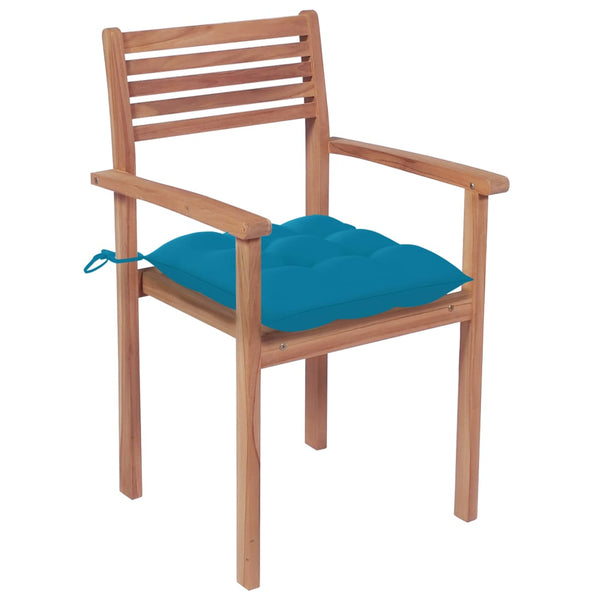 Cadeiras de jardim c/ almofadões azul-claro 2 pcs teca maciça