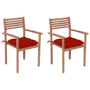 Cadeiras de jardim c/ almofadões vermelhos 2 pcs teca maciça