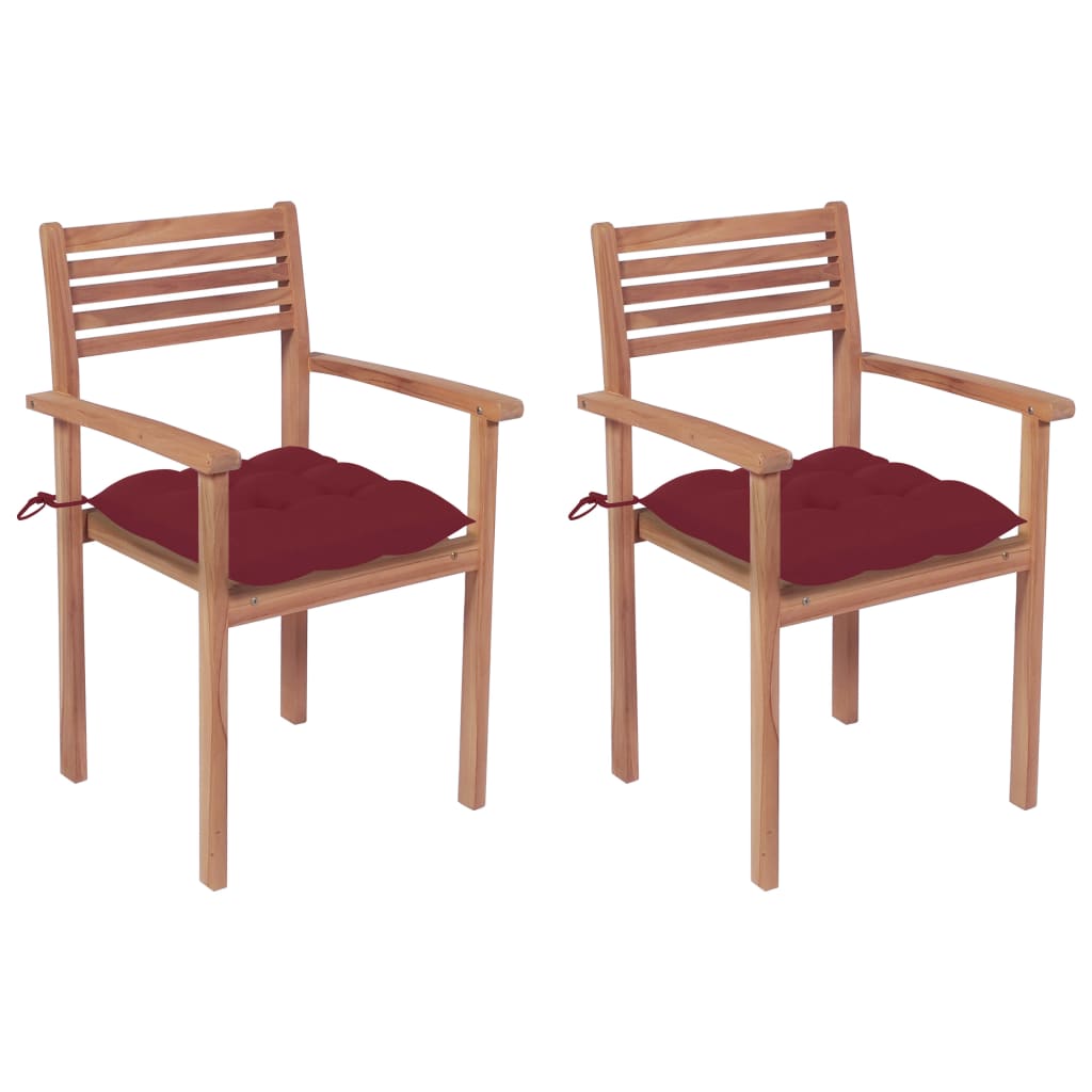 Cadeiras jardim c/ almofadões vermelho tinto 2 pcs teca maciça