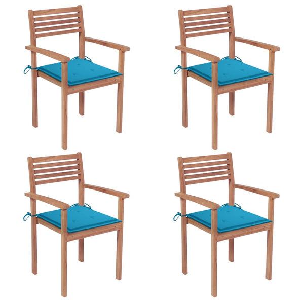 Cadeiras de jardim c/ almofadões azul 4 pcs teca maciça
