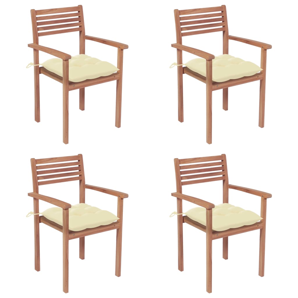 Cadeiras de jardim c/ almofadões branco nata 4 pcs teca maciça