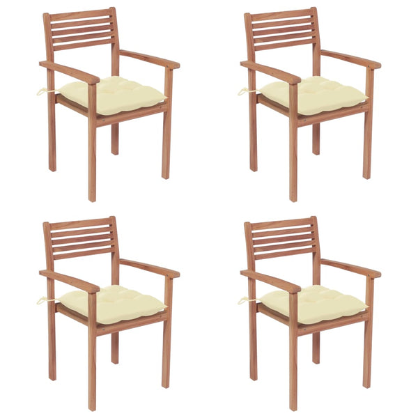 Cadeiras de jardim c/ almofadões branco nata 4 pcs teca maciça