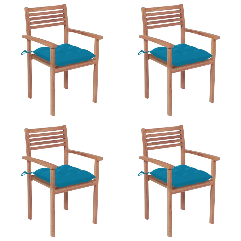 Cadeiras de jardim c/ almofadões azul-claro 4 pcs teca maciça