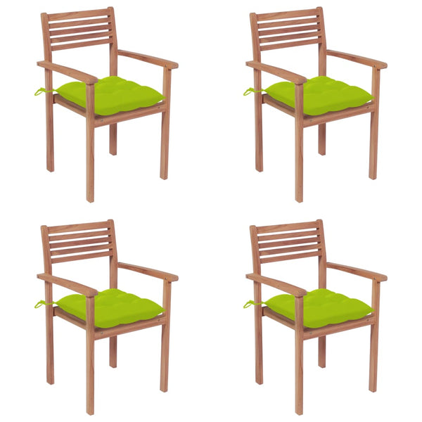 Cadeiras jardim c/ almofadões verde brilhante 4 pcs teca maciça
