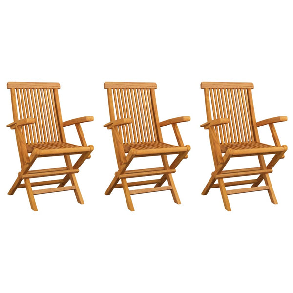 Cadeiras de jardim c/ almofadões antracite 3 pcs teca maciça