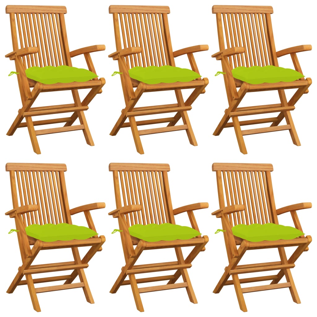 Cadeiras jardim c/ almofadões verde brilhante 6 pcs teca maciça
