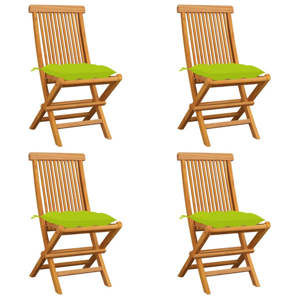 Cadeiras jardim c/ almofadões verde brilhante 4 pcs teca maciça