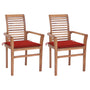 Cadeiras de jantar c/ almofadões vermelhos 2 pcs teca maciça