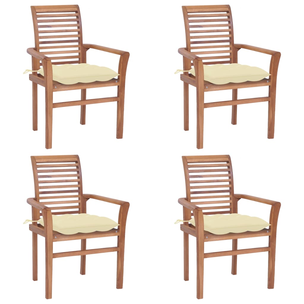 Cadeiras de jantar 4 pcs c/ almofadões branco nata teca maciça