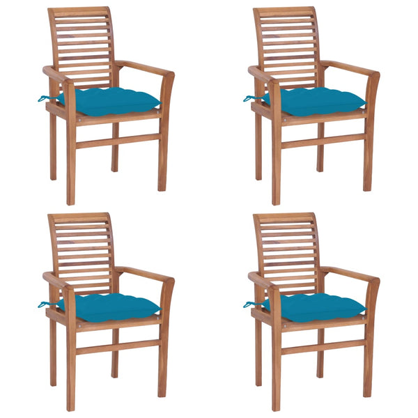 Cadeiras de jantar 4 pcs c/ almofadões azul-claro teca maciça