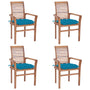 Cadeiras de jantar 4 pcs c/ almofadões azul-claro teca maciça