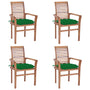 Cadeiras de jantar 4 pcs c/ almofadões verdes teca maciça