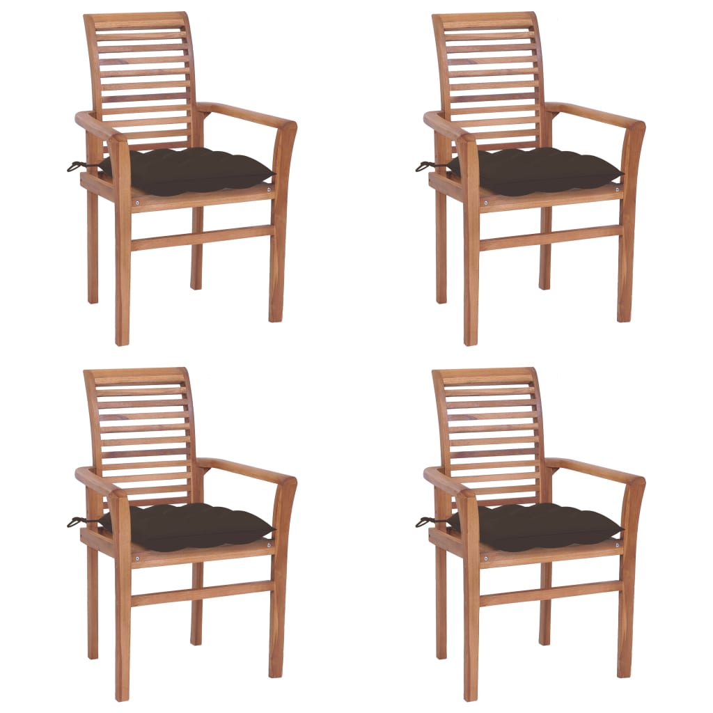 Cadeiras de jantar 4 pcs c/ almofadões cinza-acastanhado teca