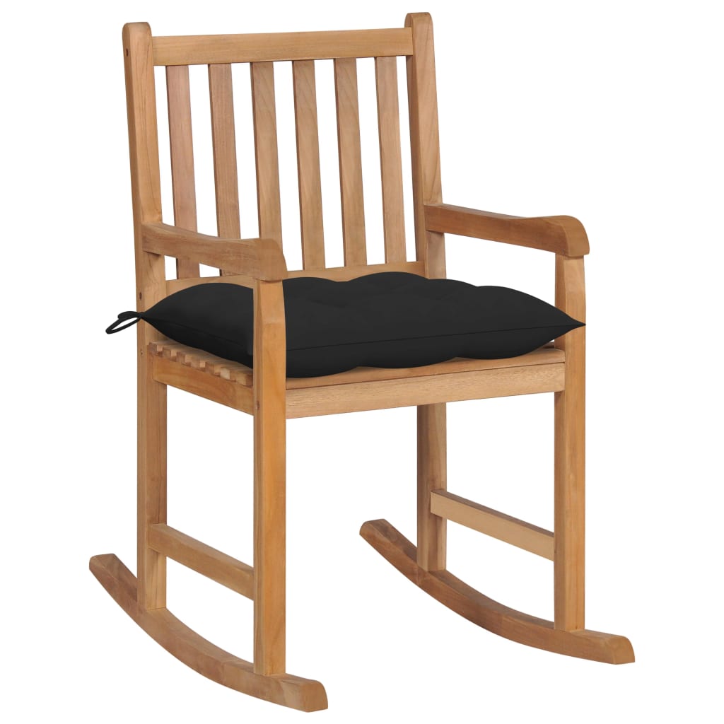 Cadeira de baloiço com almofadão preto teca maciça