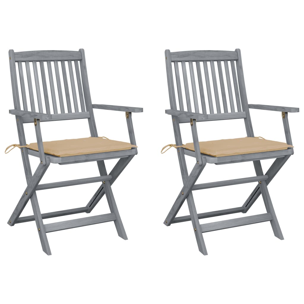 Cadeiras exterior dobráveis c/ almofadões 2 pcs acácia maciça