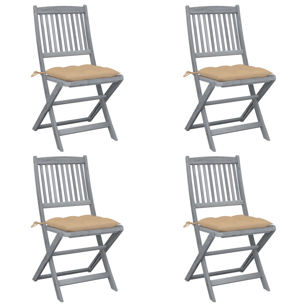 Cadeiras exterior dobráveis c/ almofadões 4 pcs acácia maciça