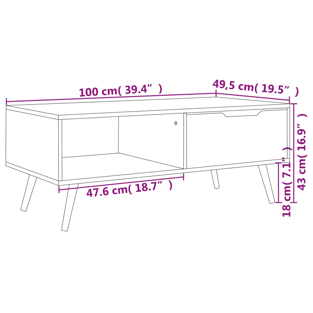 Mesa de centro 100x49,5x43 cm derivados de madeira cinza
