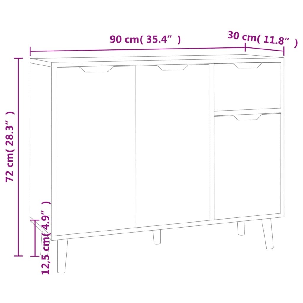 Aparador 90x30x72 cm derivados de madeira branco