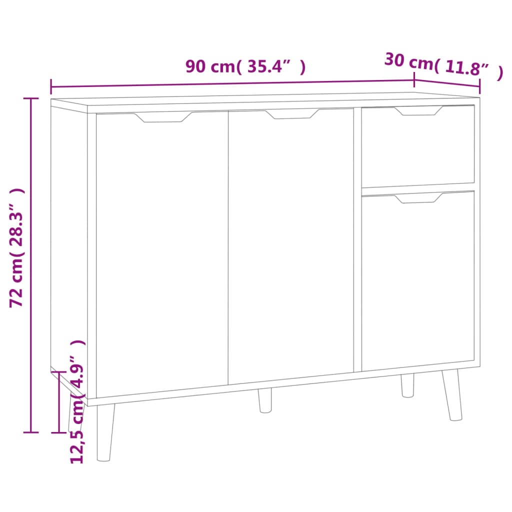 Aparador 90x30x72 cm derivados de madeira cinza