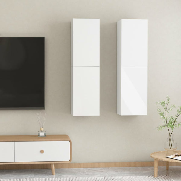 Móveis de TV 2 pcs derivados de madeira branco brilhante