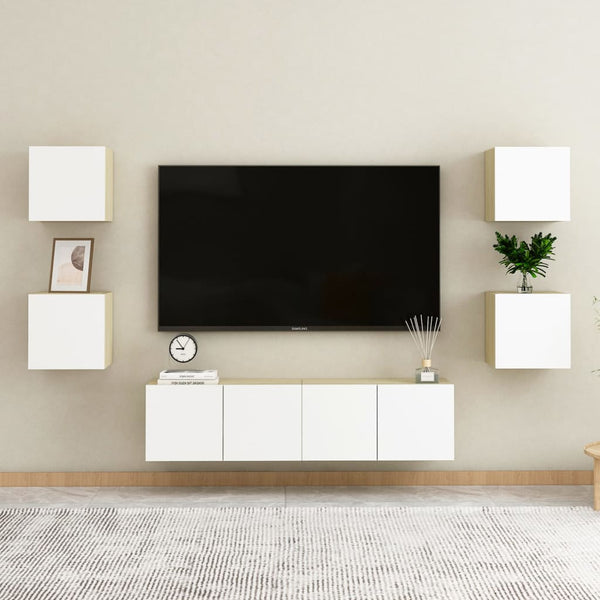Móvel de TV de parede 30,5x30x30 cm branco e carvalho sonoma
