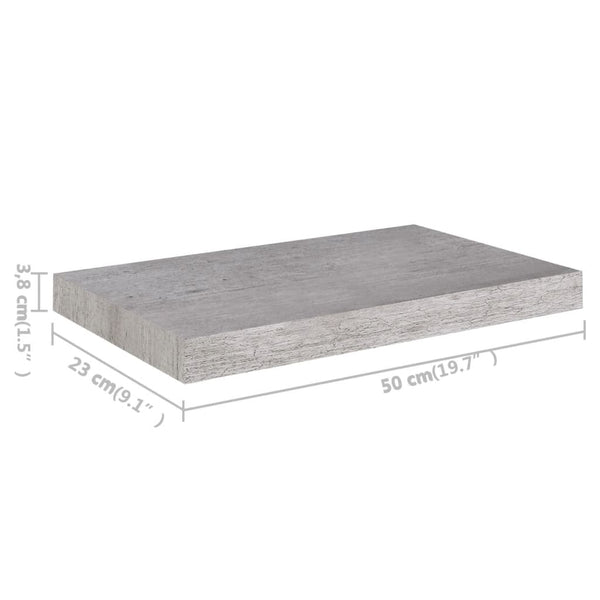 Prateleira de parede suspensa 50x23x3,8 cm MDF cinzento cimento