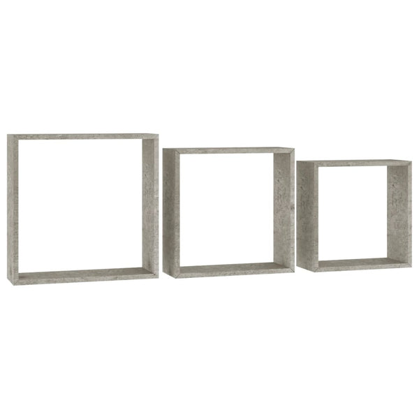 Prateleiras de parede em forma de cubo 3 pcs cinzento cimento