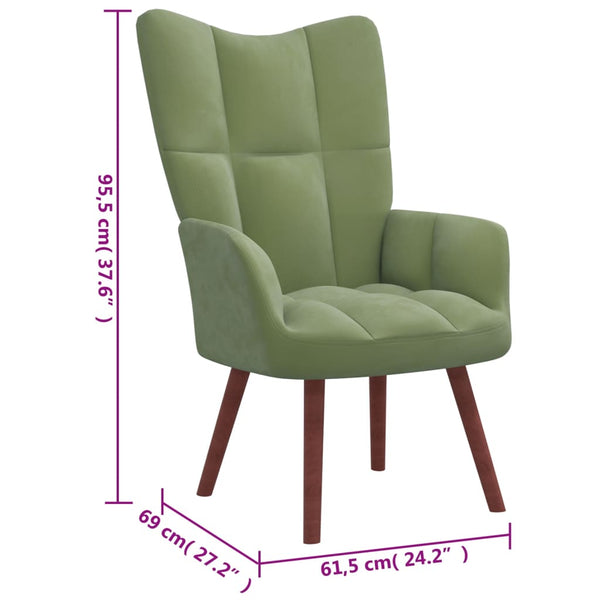 Cadeira de descanso com banco veludo verde-claro