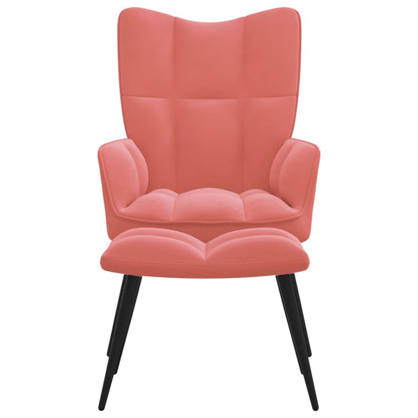 Cadeira de descanso com banco veludo rosa