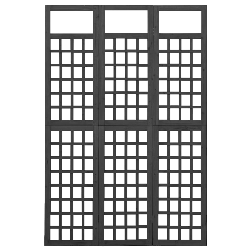 Biombo/treliça 3 painéis abeto maciço 121x180 cm preto