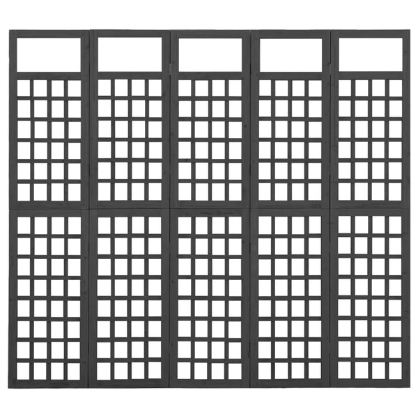 Biombo/treliça 5 painéis abeto maciço 201,5x180 cm preto
