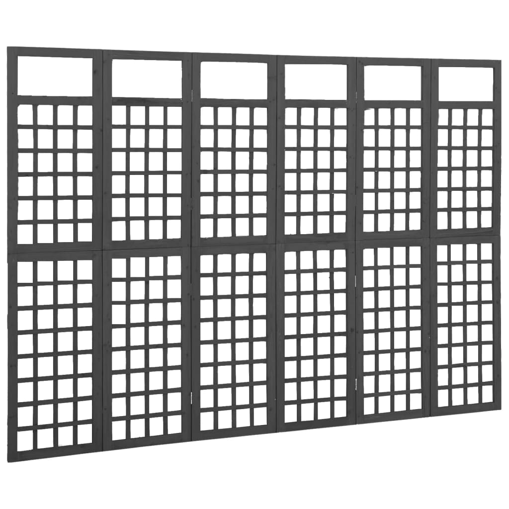 Biombo/treliça 6 painéis abeto maciço 242,5x180 cm preto