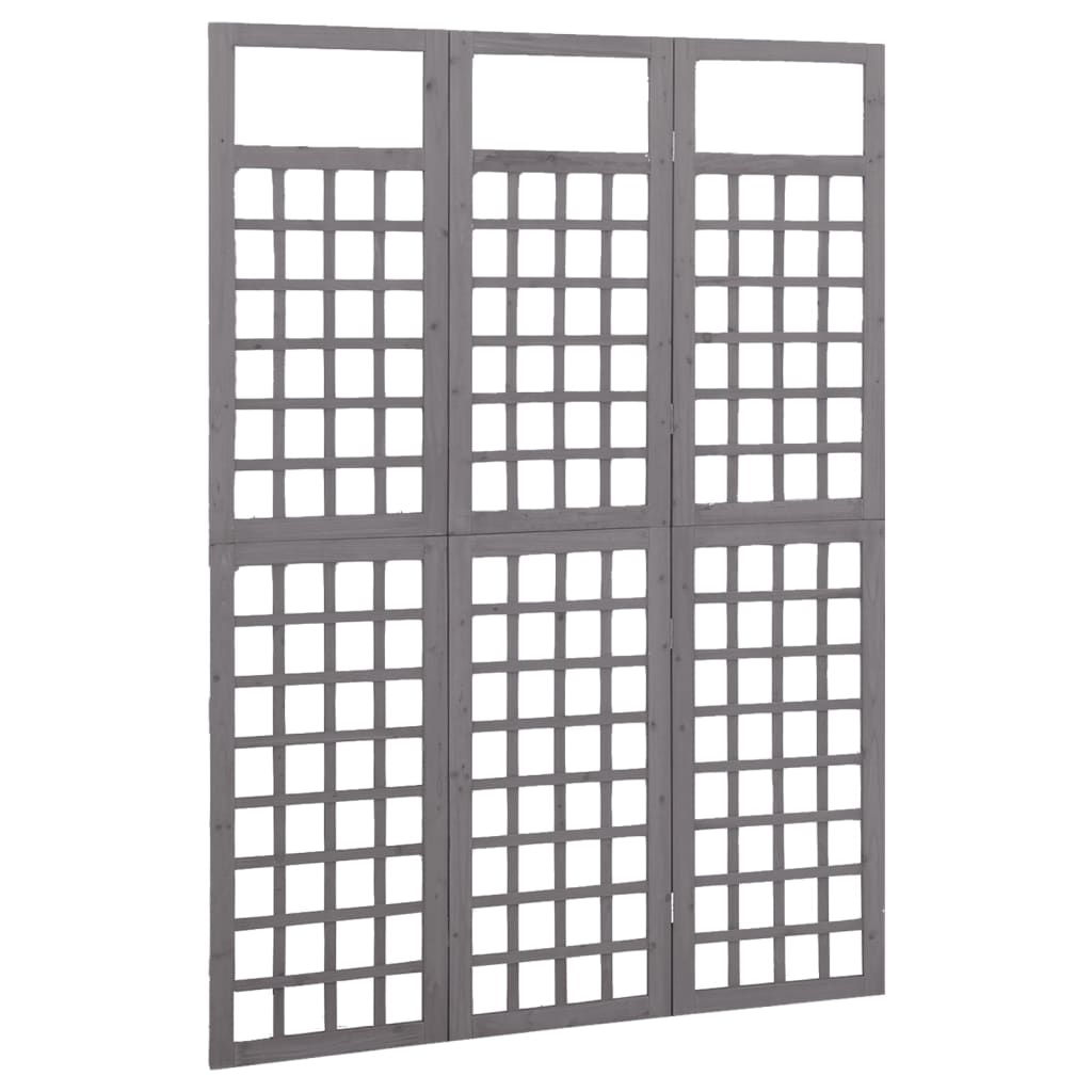 Biombo/treliça 3 painéis abeto maciço 121x180 cm cinzento