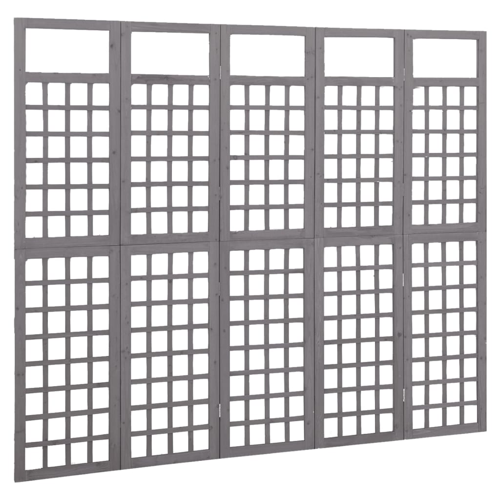 Biombo/treliça 5 painéis abeto maciço 201,5x180 cm cinzento