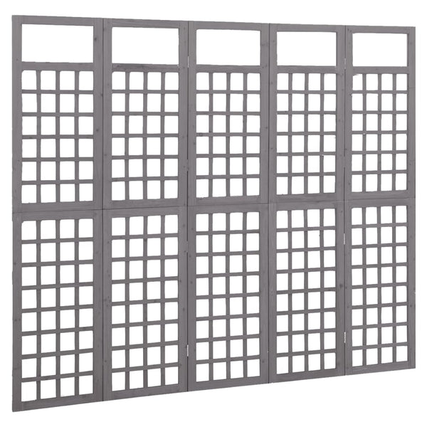 Biombo/treliça 5 painéis abeto maciço 201,5x180 cm cinzento
