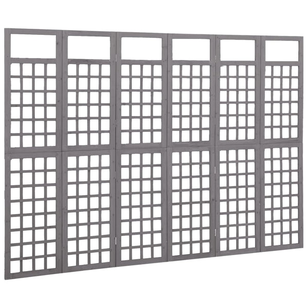 Biombo/treliça 6 painéis abeto maciço 242,5x180 cm cinzento