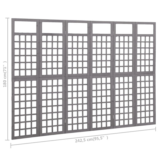 Biombo/treliça 6 painéis abeto maciço 242,5x180 cm cinzento