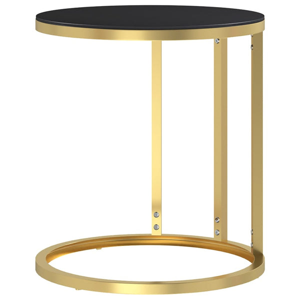 Mesa de apoio dourada e vidro temperado preto 45 cm