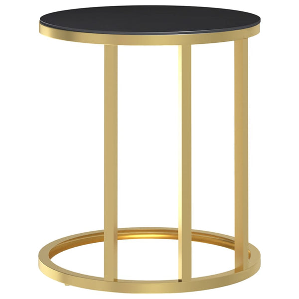 Mesa de apoio dourada e vidro temperado preto 45 cm