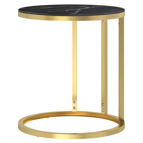 Mesa de apoio 45 cm dourada e vidro temperado preto mármore