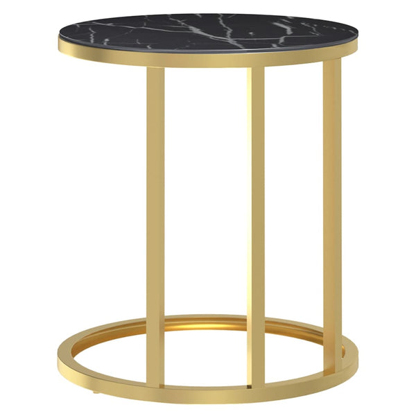 Mesa de apoio 45 cm dourada e vidro temperado preto mármore