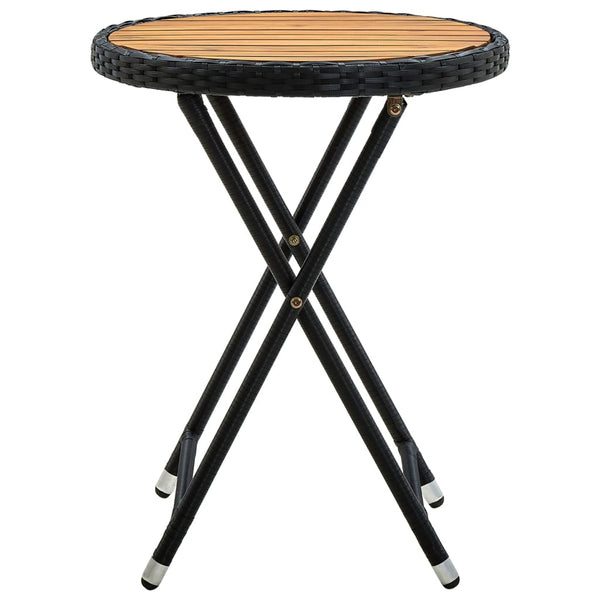 Mesa de chá 60 cm vime PE e madeira de acácia maciça preto