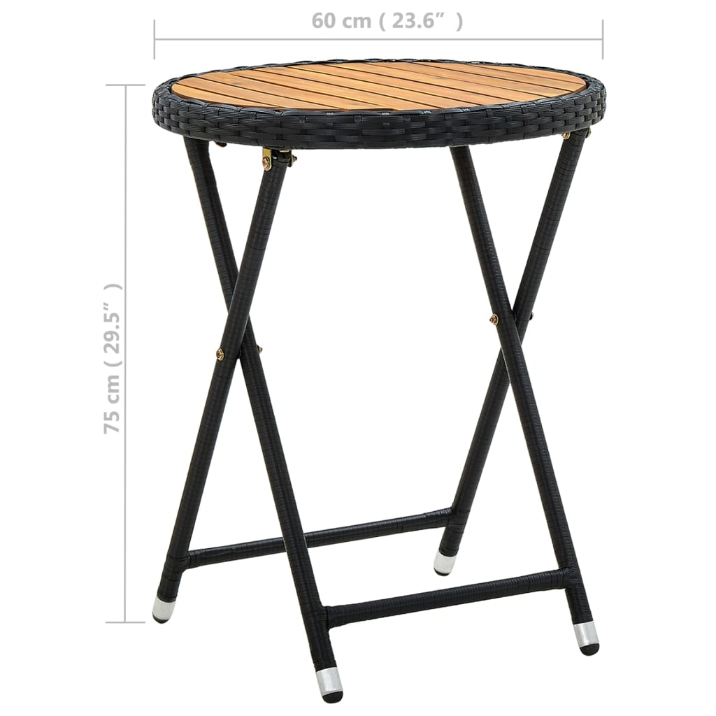 Mesa de chá 60 cm vime PE e madeira de acácia maciça preto